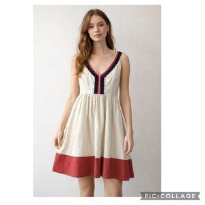 KNITTED DOVE CROCHET RICK RACK TRIM LINEN DRESS
